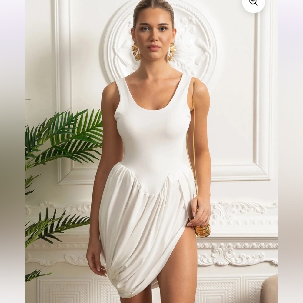 Elegant Asymmetrical White Dress